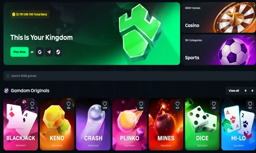 Gamdom casino lobby on a smartphone screen